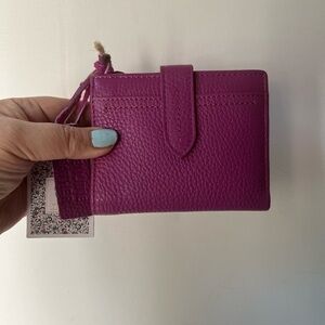 Card holder wallet genuine leather magenta color made in India